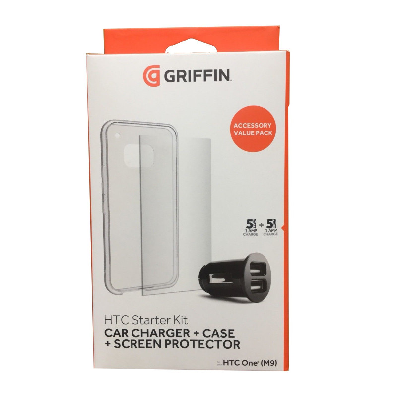 Starter Kit Griffin - HTC One M9 - Chargeur voiture Double + Coque + Film