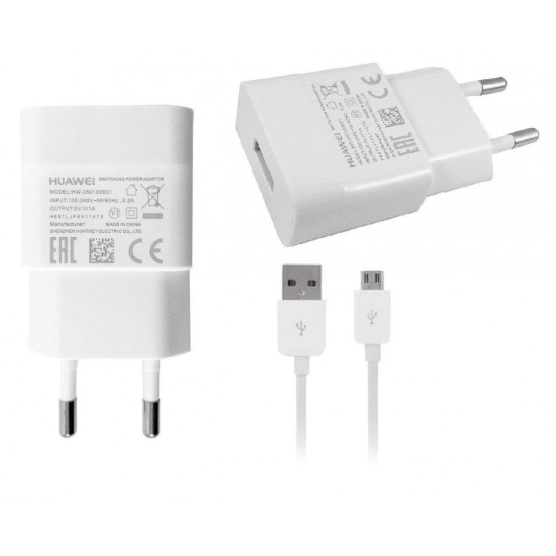 CHARGEUR SECTEUR HW-050100E01 + CABLE MICRO USB - ORIGINAL HUAWEI P8 LITE - BLANC